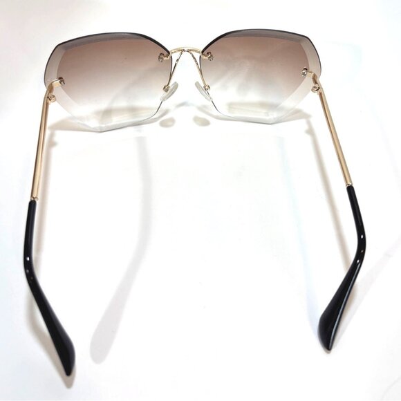 Rimless Oversized Gradient Brown Lens Sunglasses With Gold & Black Frame - Picture 3 of 3